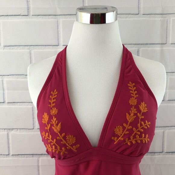 Calypso St Barth For Target Tankini Swimsuit Sz S Embroidered Halter Pink Orange - Picture 3 of 8